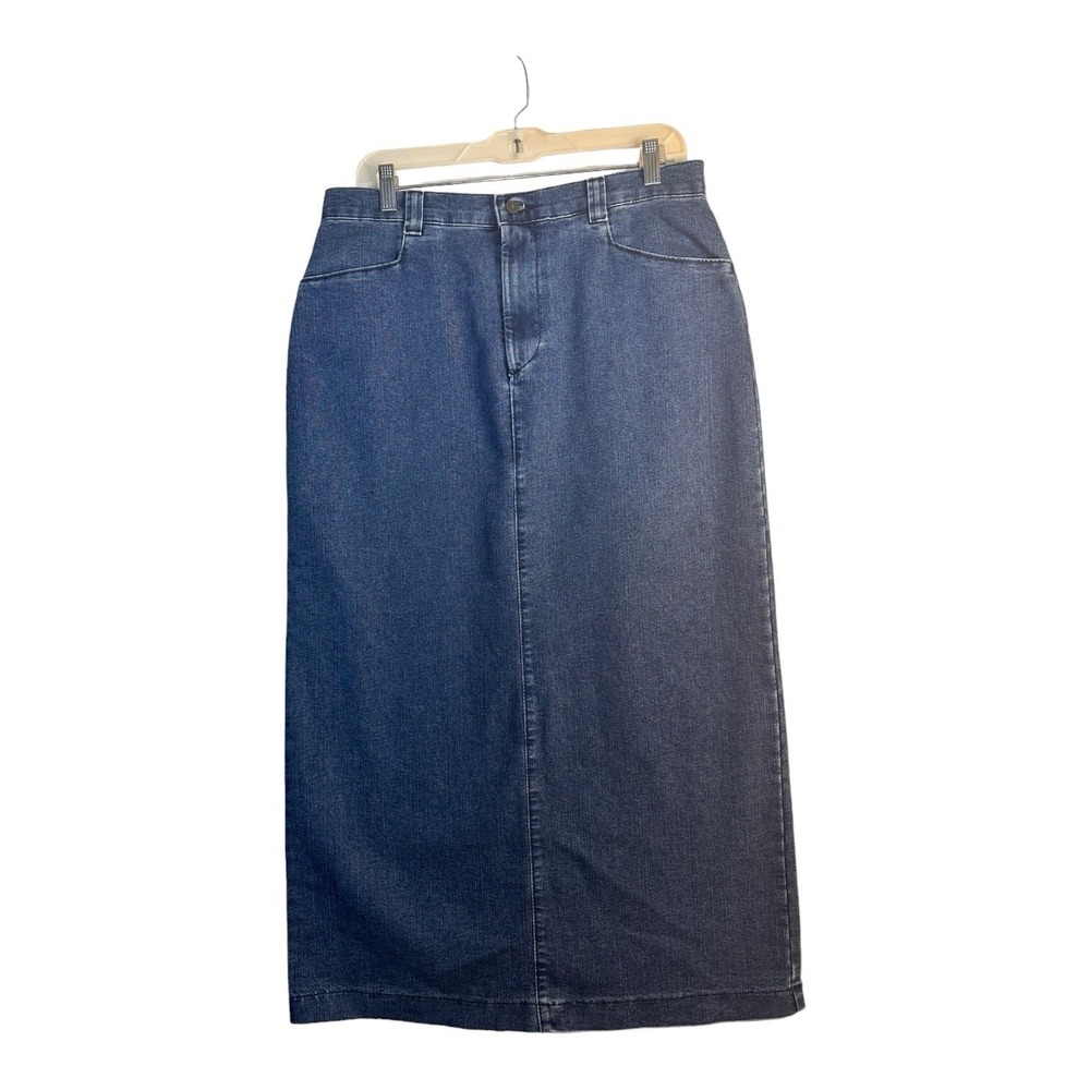 Lee Pencil Straight Medium Wash Denim Maxi Skirt Back Slit Modest Conservative